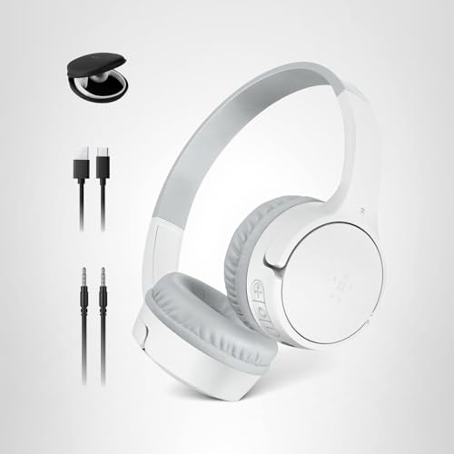Belkin SoundForm Mini - Wireless Bluetooth Kids Headphones, 30H Battery, 85dB Safe Volume Limit, Built-in Microphone - Toddler On-Ear Earphones for iPhone, iPad, Fire Tablet, Ideal for School - White
