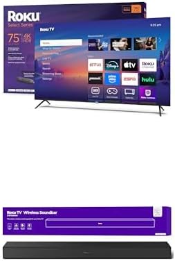 Roku Smart TV 2025 – 75-Inch Select Series, 4K HDR TV – RokuTV with Enhanced Voice Remote – Flat Screen LED Television with Wi-Fi TV Wireless Soundbar, Soundbar Exclusively for RokuTV