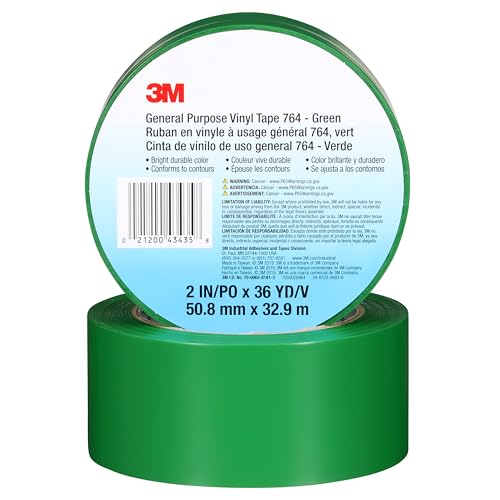 3M Vinyl Tape 764, General Purpose, 2 in x 36 yd, Black, 1 Roll, Light Traffic Floor Marking Tape, Social Distancing, Color Coding, Safety, Bundling