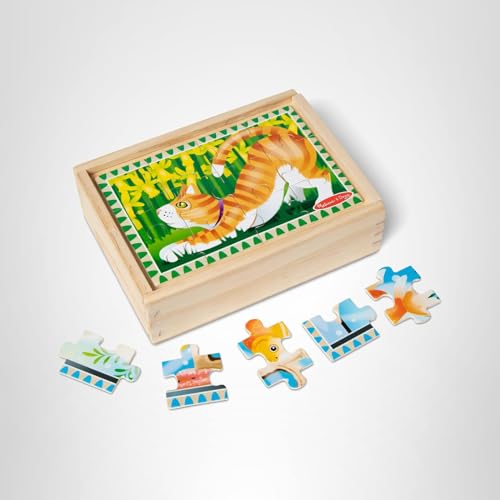 Melissa & Doug 4‑in‑1 Wooden Construction Vehicles Jigsaw Puzzle Set, 48 Pieces with Storage Box, Toddler Puzzle Toy for Kids Ages 3+ - FSC Certified