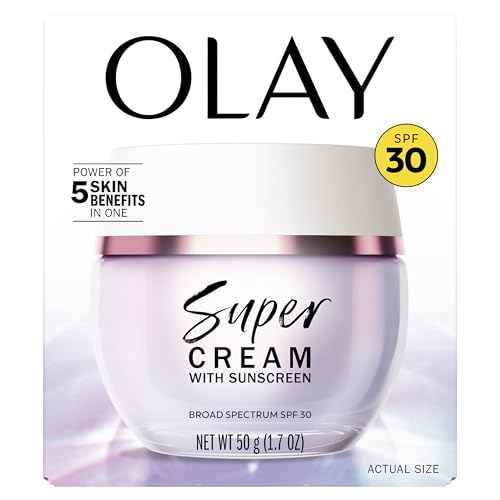 Olay Super Cream with Sunscreen SPF 30, Trial Size, Lightweight Face Moisturizer with Sun Protection, 5-in-1 Skin Care Benefits - Hydrating, Brightening, Firming - Niacinamide, Vitamin C, 15 mL