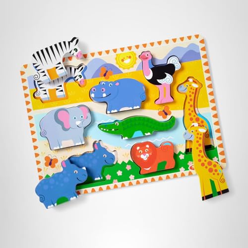 Melissa & Doug Safari Wooden Chunky Puzzle (8 pcs), Educational Screen Free Activity for Toddler, Preschoolers and Kids Ages 2+ - FSC Certified