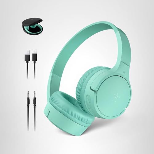 Belkin SoundForm Mini - Wireless Bluetooth Kids Headphones, 30H Battery, 85dB Safe Volume Limit, Built-in Microphone - Toddler On-Ear Earphones for iPhone, iPad, Fire Tablet, Ideal for School - White