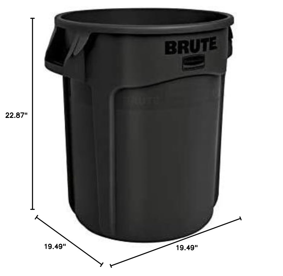 Rubbermaid Commercial Products BRUTE Heavy-Duty Round Trash/Garbage Can, 20-Gallon, Yellow, Outdoor Waste Container for Landscapers/Construction/Restaurants/Back of House/Offices/Warehouses, Pack of 6