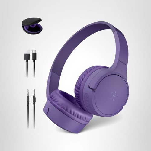 Belkin SoundForm Mini - Wireless Bluetooth Kids Headphones, 30H Battery, 85dB Safe Volume Limit, Built-in Microphone - Toddler On-Ear Earphones for iPhone, iPad, Fire Tablet, Ideal for School - White