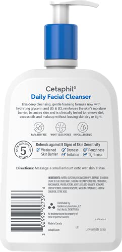 Cetaphil Face Wash, Daily Facial Cleanser for Sensitive, Combination to Oily Skin, 8 oz, Pack of 3, Gentle Foaming, Soap Free, Hypoallergenic