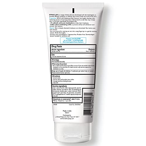 La Roche-Posay Effaclar Medicated Gel Cleanser, 2% Salicylic Acid Cleanser + LHA + Glycerin, Dermatologist Tested Foaming Acne Face Wash, Clear & Prevent Acne Breakouts, Oil Free, Targets Excess Oil