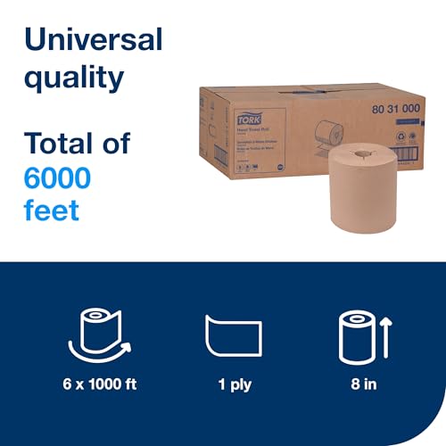 Tork Hand Towel Roll, Natural, Universal, H80, Extra Large, 100% Recycled, 1-Ply, 6 Rolls x 1000 ft, 8031000