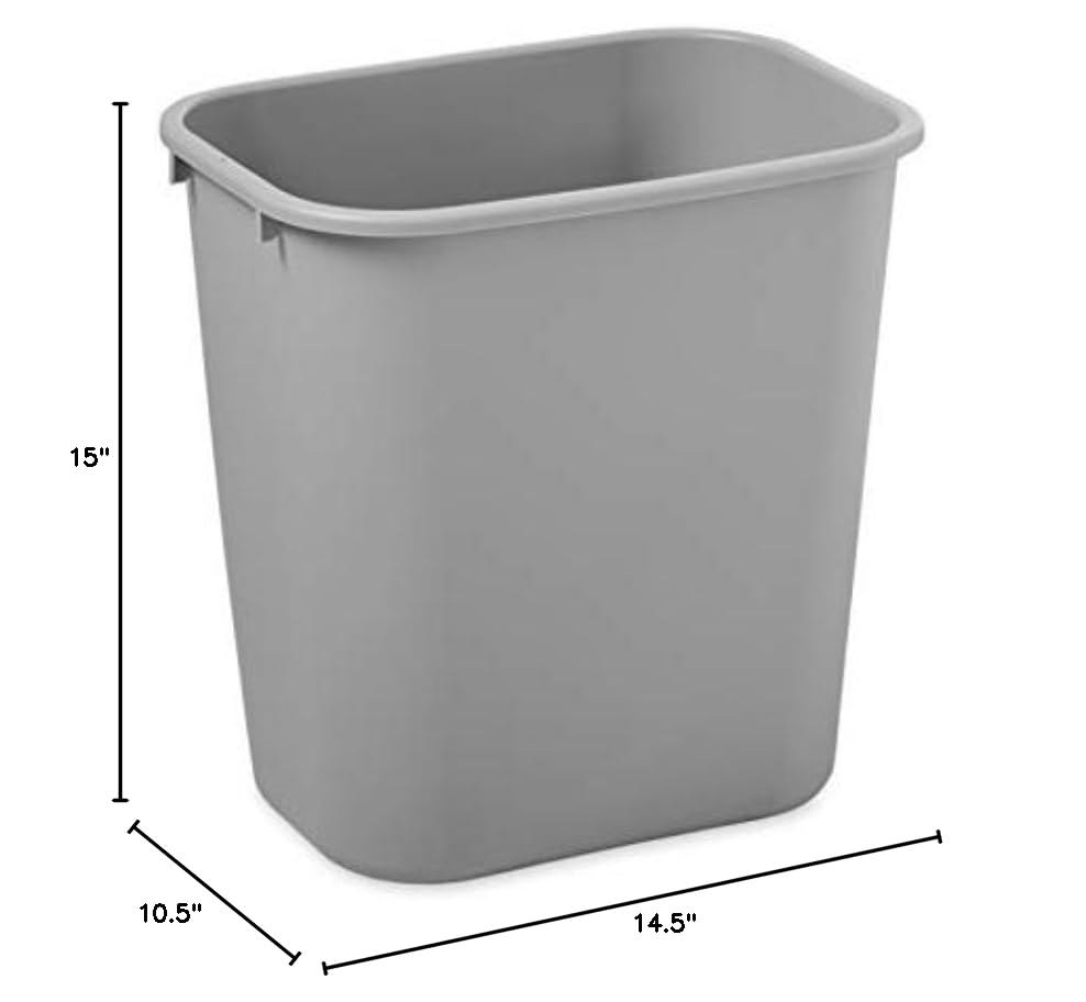 Rubbermaid Commercial Products Wastebasket/Trash Can, 7-Gallon/28-Quart, Gray, Plastic, for Bedroom/Bathroom/Office, Fits Under Desk/Sink/Cabinet, Pack of 12