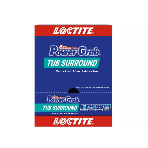 Loctite Power Grab Tub Surround Construction Adhesive, 9 fl oz, Cartridge (12 Pack)