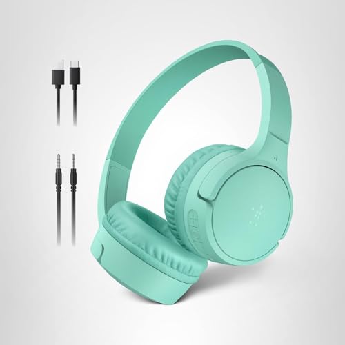 Belkin SoundForm Mini - Wireless Bluetooth Kids Headphones, 30H Battery, 85dB Safe Volume Limit, Built-in Microphone - Toddler On-Ear Earphones for iPhone, iPad, Fire Tablet, Ideal for School - White