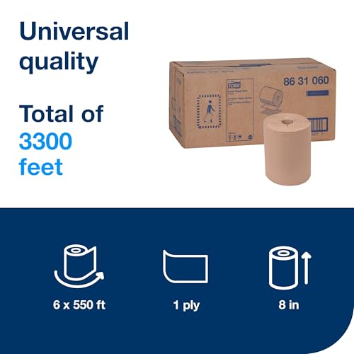 Tork Hand Towel Roll, Natural, Universal, H80, Extra Large, 100% Recycled, 1-Ply, 6 Rolls x 1000 ft, 8031000