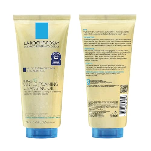 La Roche-Posay Lipikar AP+ Gentle Foaming Cleansing Oil, Gentle Oil Cleanser for Face and Body Formulated with Niacinamide, Long-Lasting 24-hour Hydration, Fragrance-Free & Soap Free