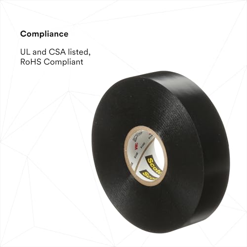 3M Scotch Vinyl Electrical Tape Super 88, 1-1/2 in x 36 yd (108 ft), Black, 1 Long Roll, Premium Grade, Rubber Resin Adhesive, PVC Backing, All-Season Heavy Duty Electric Tape