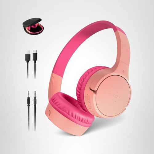 Belkin SoundForm Mini - Wireless Bluetooth Kids Headphones, 30H Battery, 85dB Safe Volume Limit, Built-in Microphone - Toddler On-Ear Earphones for iPhone, iPad, Fire Tablet, Ideal for School - White