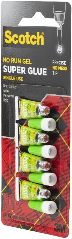 Scotch Super Glue Gel, 4-Pack of Single-Use Tubes, .017 oz Each, Fast Drying, No Run Gel Formula (AD119)
