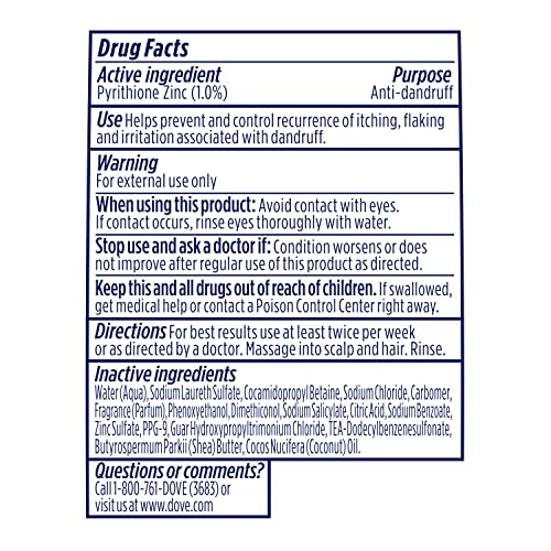 Dove Damage Therapy Derma Shampoo Dryness + Itch for Flaky Scalp with Pyrithione Zinc and Coconut Oil 12 Fl Oz