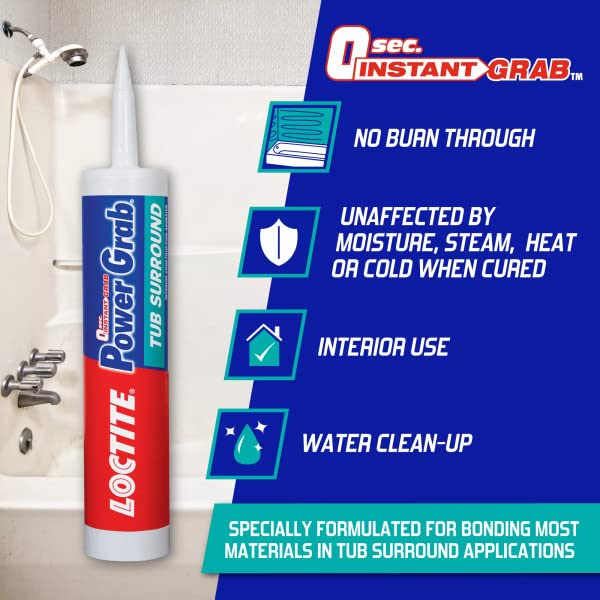 Loctite Power Grab Tub Surround Construction Adhesive, 9 fl oz, Cartridge (12 Pack)