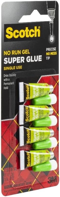 Scotch Super Glue Gel, 4-Pack of Single-Use Tubes, .017 oz Each, Fast Drying, No Run Gel Formula (AD119)