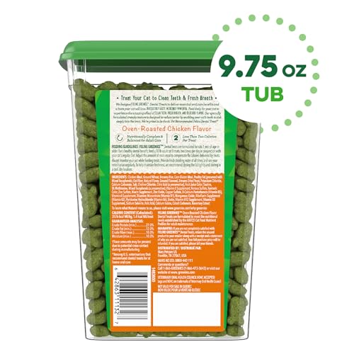 Greenies Feline Adult Dental Cat Treats, Oven Roasted Chicken Flavor, 9.75 oz. Tub