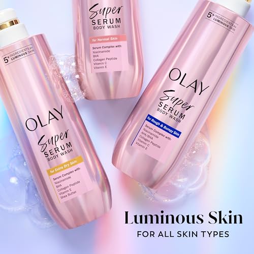 Olay Super Serum Body Wash for Normal Skin, 24hr Long Lasting Hydration, 5+ Ingredient Serum Complex for Bright Even Firm Luminous Skin, 18.5 fl oz