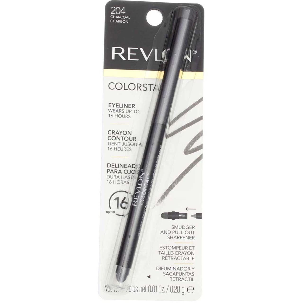 Revlon ColorStay Pencil Waterproof Eyeliner, Smudge-Proof, Eye Makeup with Built-In Sharpener, Stocking Stuffer for Women, 201 Black, 0.01 oz