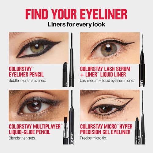 Revlon ColorStay Pencil Waterproof Eyeliner, Smudge-Proof, Eye Makeup with Built-In Sharpener, Stocking Stuffer for Women, 201 Black, 0.01 oz