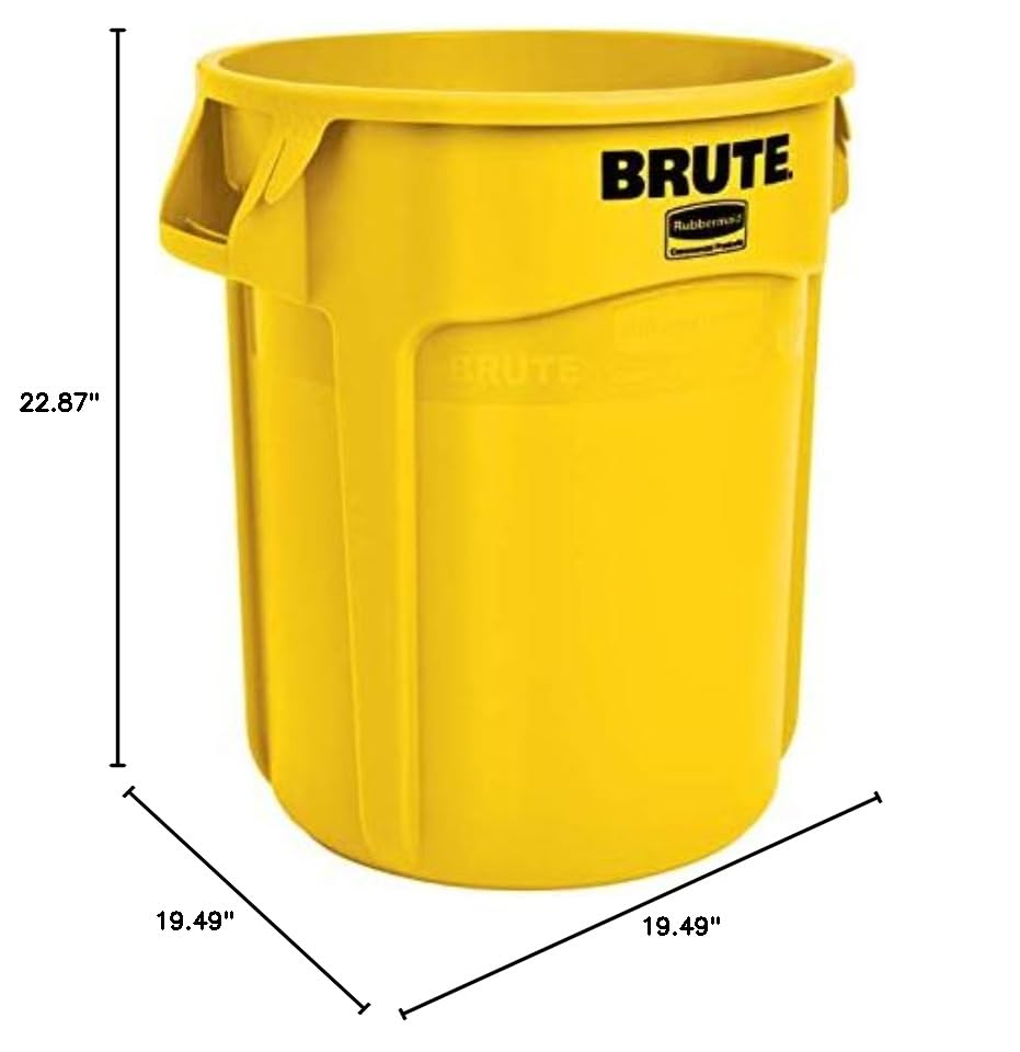 Rubbermaid Commercial Products BRUTE Heavy-Duty Round Trash/Garbage Can, 20-Gallon, Yellow, Outdoor Waste Container for Landscapers/Construction/Restaurants/Back of House/Offices/Warehouses, Pack of 6