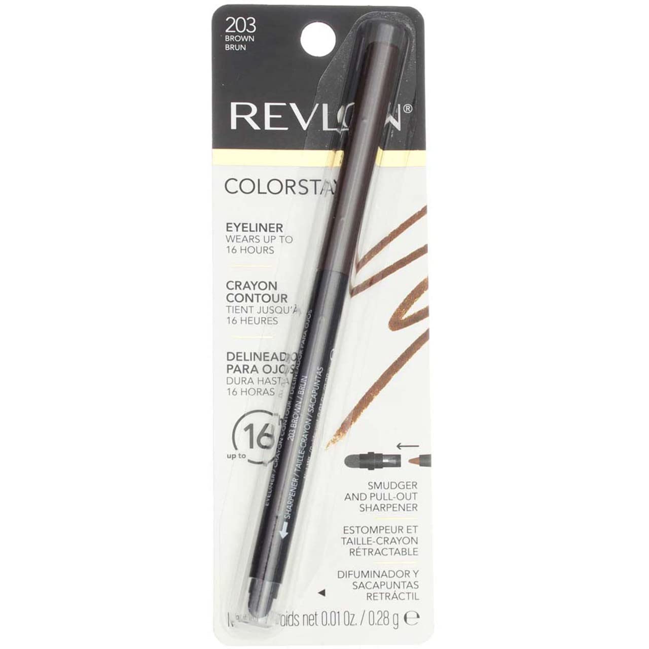 Revlon ColorStay Pencil Waterproof Eyeliner, Smudge-Proof, Eye Makeup with Built-In Sharpener, Stocking Stuffer for Women, 201 Black, 0.01 oz