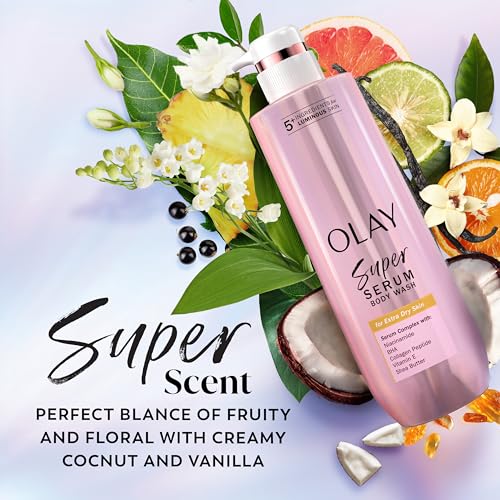 Olay Super Serum Body Wash for Normal Skin, 24hr Long Lasting Hydration, 5+ Ingredient Serum Complex for Bright Even Firm Luminous Skin, 18.5 fl oz