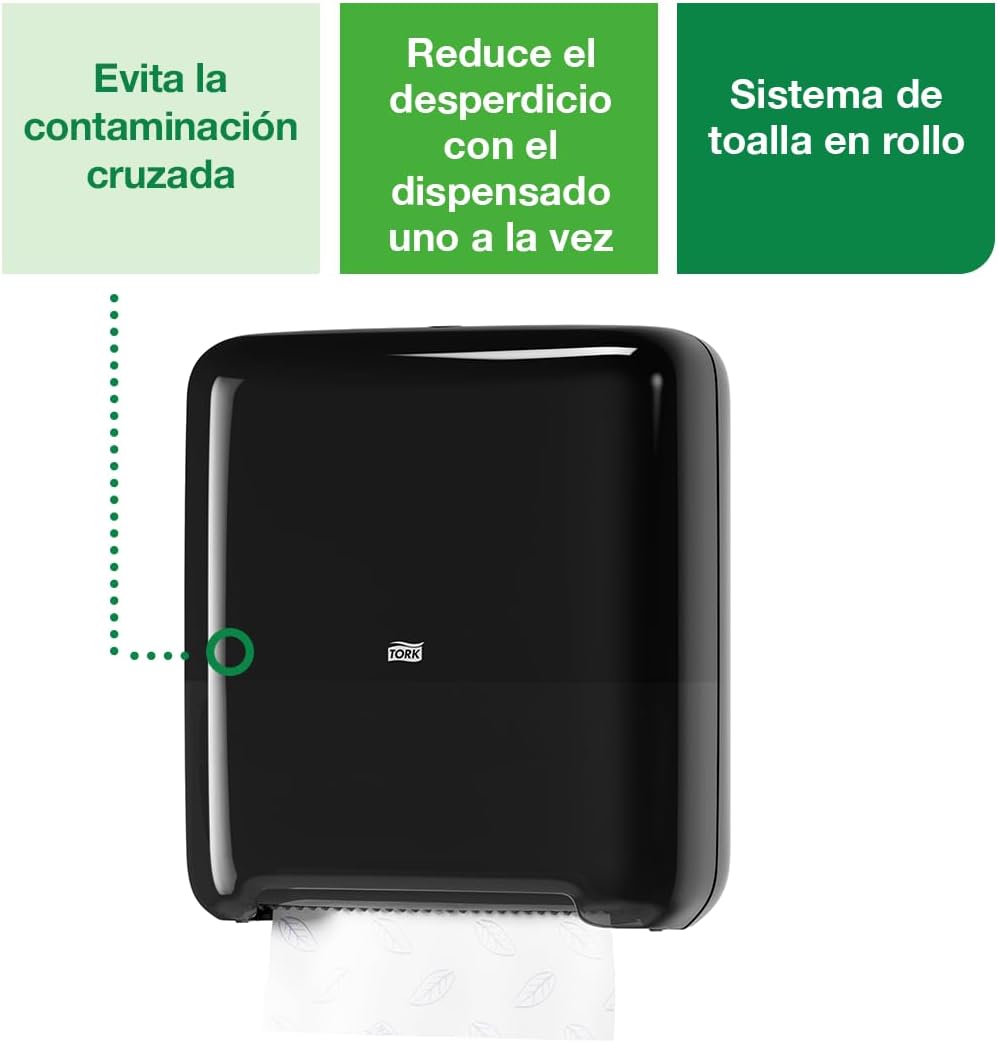 Tork Matic Paper Towel Dispenser, 5510282, Elevation Design - Paper Hand Towel Dispenser H1, One-at-a-Time dispensing with Refill Level Indicator, Black