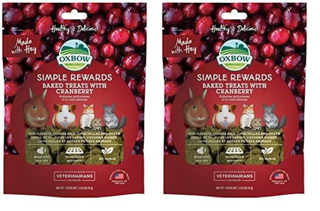 Oxbow Simple Rewards Apple Banana Treats, Timothy Hay Guinea Pig & Bunny Treats, Pet Snack, Made with Oxbow Guinea Pig Hay, Made in USA, Timothy for Rabbit, 3 oz Bag