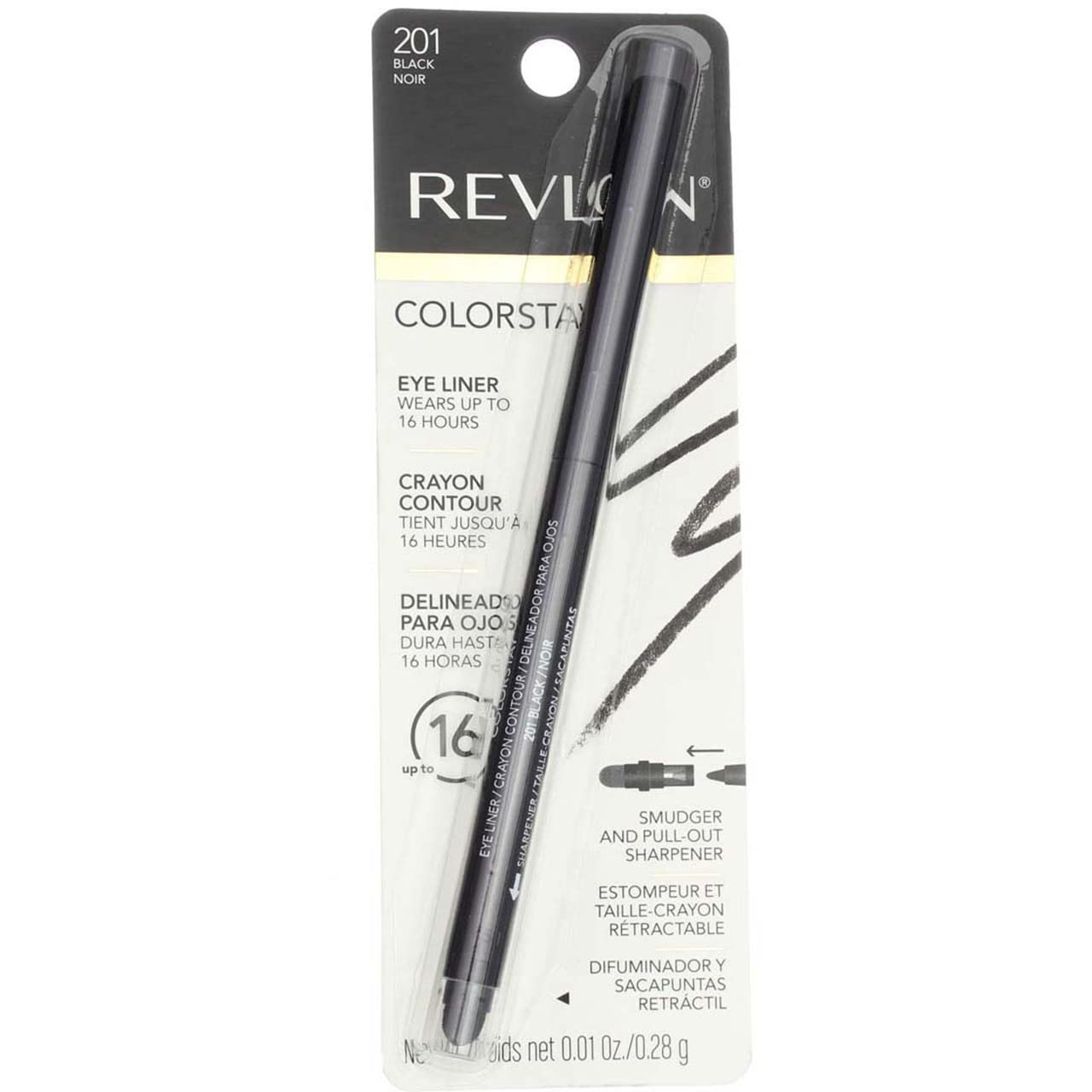 Revlon ColorStay Pencil Waterproof Eyeliner, Smudge-Proof, Eye Makeup with Built-In Sharpener, Stocking Stuffer for Women, 201 Black, 0.01 oz