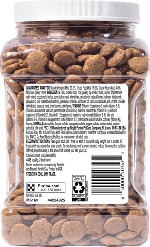 Purina Friskies Natural Cat Treats, Party Mix Natural Yums With Real Salmon and Vitamins, Minerals & Nutrients - (Pack of 10) 2.1 Oz. Pouches