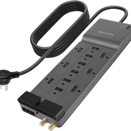 Belkin 12-Outlet Surge Protector Power Strip w/ 12 AC Outlets & 8ft Flat Plug, UL-Listed Heavy-Duty Extension Cord for Home, Office, Travel, Computer, Laptop, Charger - 3,940 Joules, Pack of 3