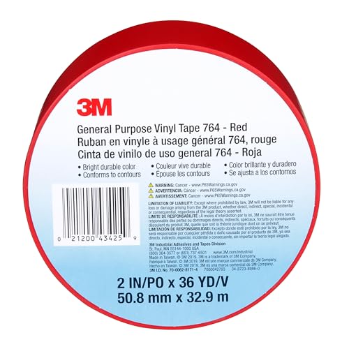 3M Vinyl Tape 764, General Purpose, 2 in x 36 yd, Black, 1 Roll, Light Traffic Floor Marking Tape, Social Distancing, Color Coding, Safety, Bundling