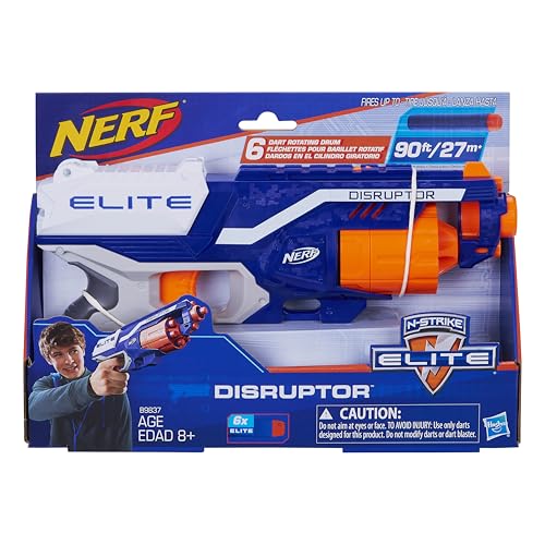 NERF Elite Disrupter Blaster - 6-Dart Rotating Drum, Slam Fire, Translucent Red (Amazon Exclusive)