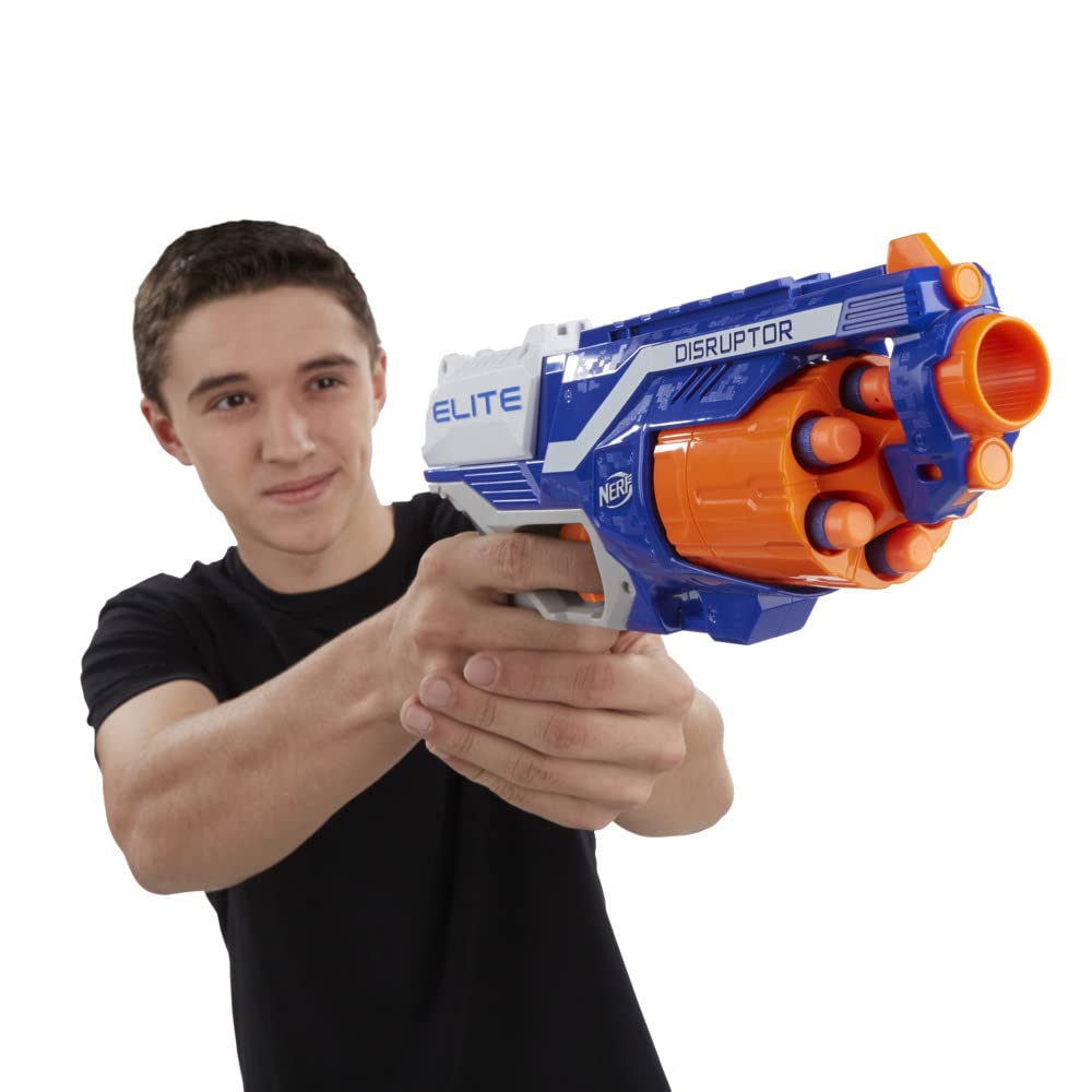 NERF Elite Disrupter Blaster - 6-Dart Rotating Drum, Slam Fire, Translucent Red (Amazon Exclusive)