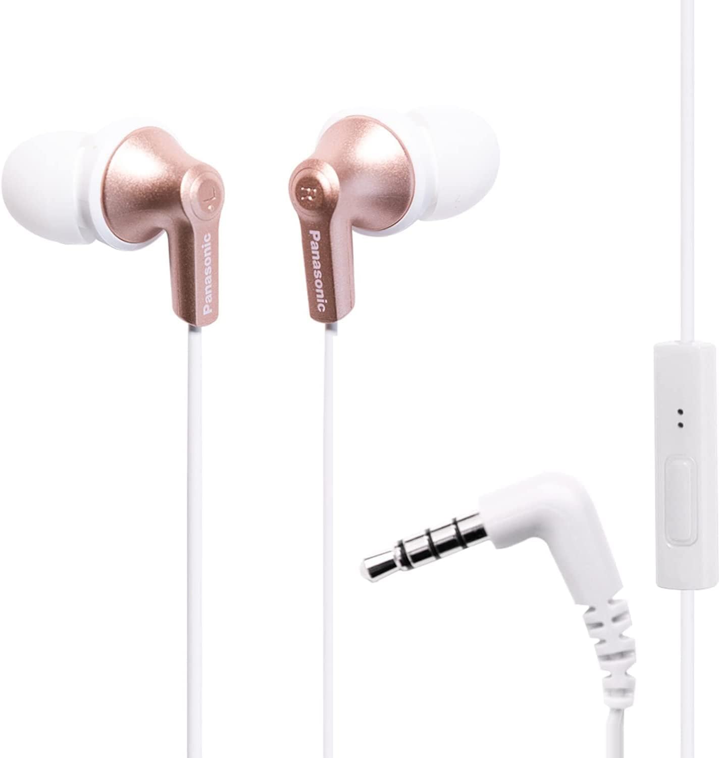Panasonic ErgoFit Wired Earbuds, 3.5mm Jack In-Ear Headphones Wired with Dynamic Crystal-Clear Sound and Soft Ergonomic Custom-Fit Earpieces (S/M/L), for Phones and Laptops - RP-HJE120-N (Rose Gold)