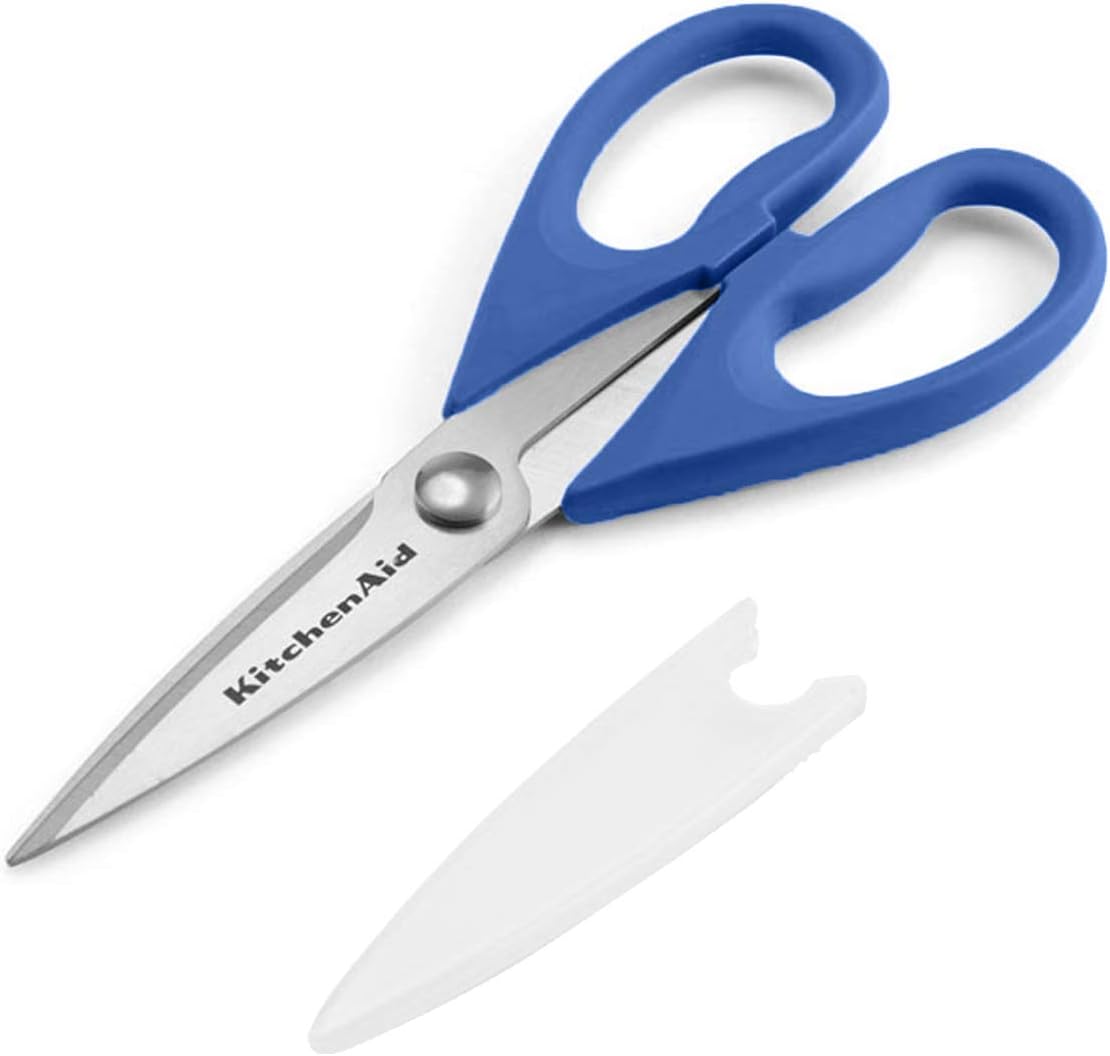 KitchenAid All Purpose Kitchen Shears with Protective Sheath Durable Stainless Steel Scissors, Dishwasher Safe, Soft Grip Comfort Handle, 8.72 Inch, Aqua Sky