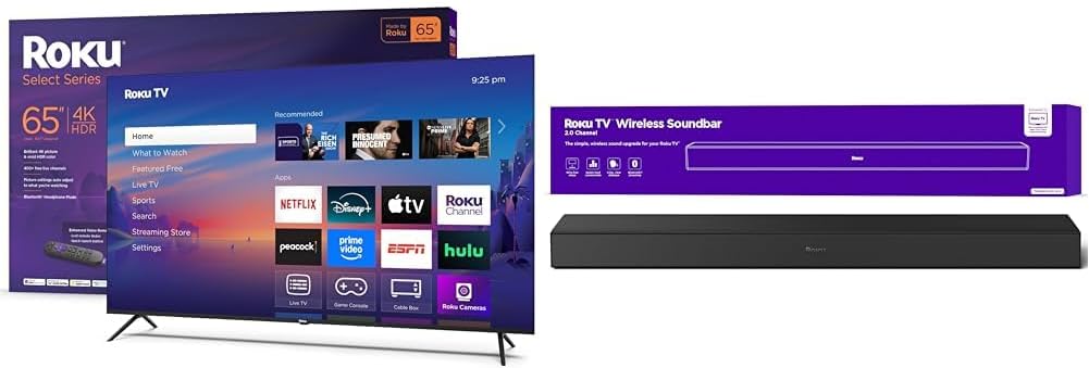 Roku Smart TV 2025 – 75-Inch Select Series, 4K HDR TV – RokuTV with Enhanced Voice Remote – Flat Screen LED Television with Wi-Fi TV Wireless Soundbar, Soundbar Exclusively for RokuTV
