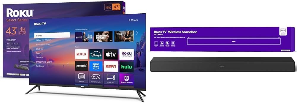 Roku Smart TV 2025 – 75-Inch Select Series, 4K HDR TV – RokuTV with Enhanced Voice Remote – Flat Screen LED Television with Wi-Fi TV Wireless Soundbar, Soundbar Exclusively for RokuTV
