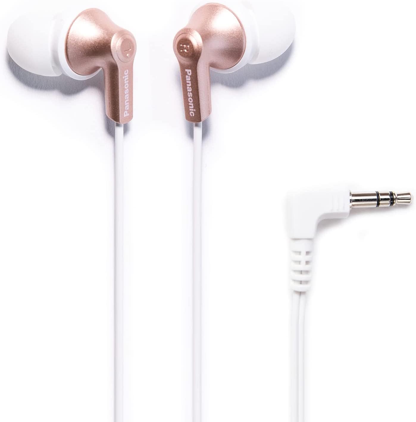 Panasonic ErgoFit Wired Earbuds, 3.5mm Jack In-Ear Headphones Wired with Dynamic Crystal-Clear Sound and Soft Ergonomic Custom-Fit Earpieces (S/M/L), for Phones and Laptops - RP-HJE120-N (Rose Gold)