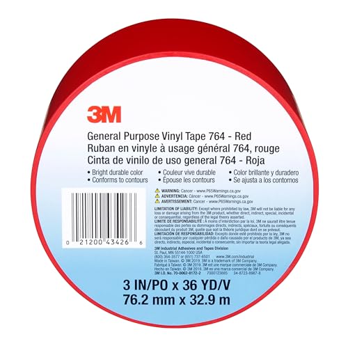 3M Vinyl Tape 764, General Purpose, 2 in x 36 yd, Black, 1 Roll, Light Traffic Floor Marking Tape, Social Distancing, Color Coding, Safety, Bundling