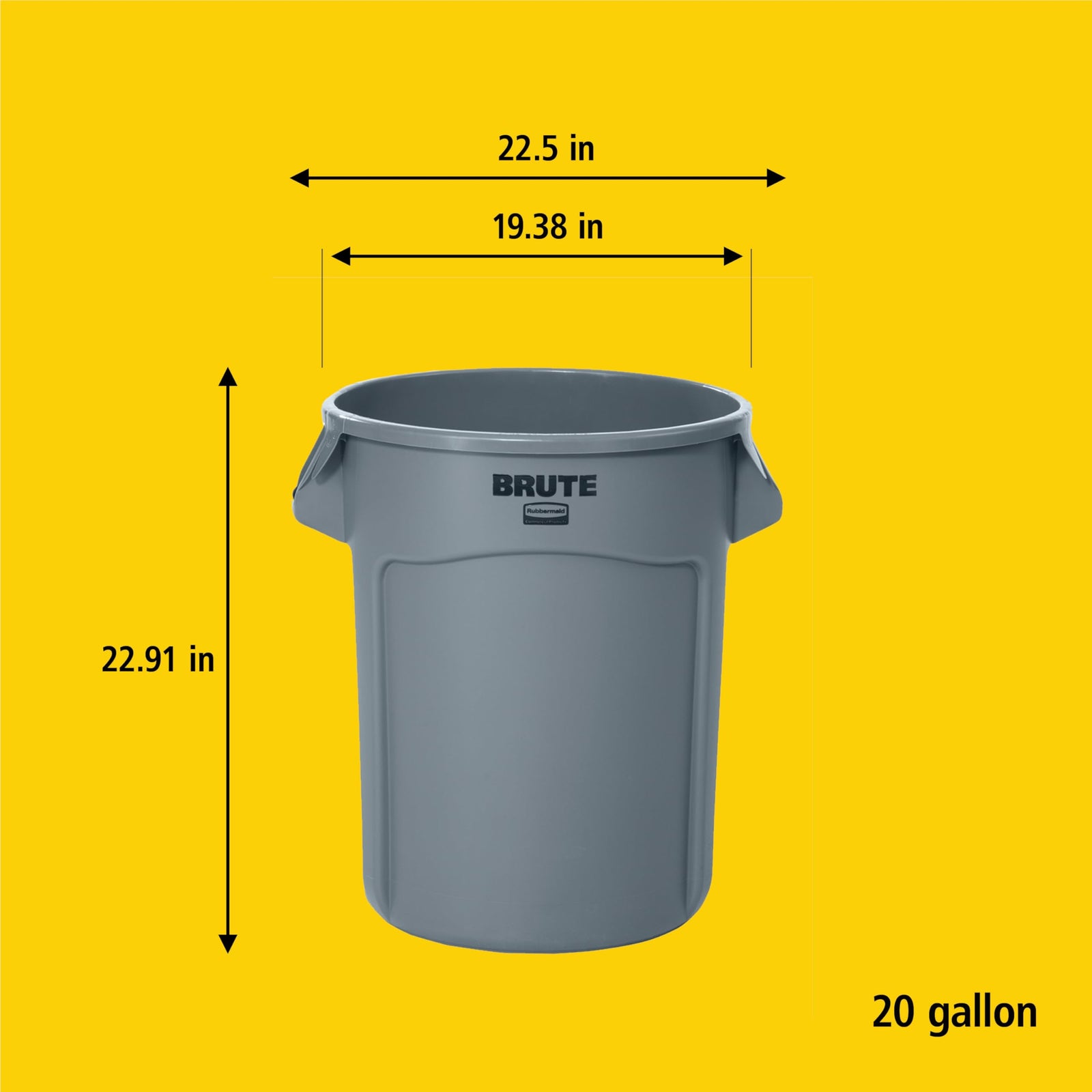 Rubbermaid Commercial Products BRUTE Heavy-Duty Round Trash/Garbage Can, 20-Gallon, Yellow, Outdoor Waste Container for Landscapers/Construction/Restaurants/Back of House/Offices/Warehouses, Pack of 6