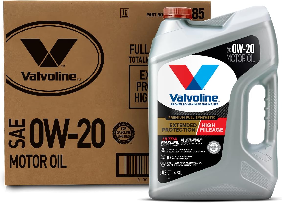 Valvoline Full Synthetic High Mileage with MaxLife Technology SAE 0W-20 Motor Oil 5 QT, Case of 3
