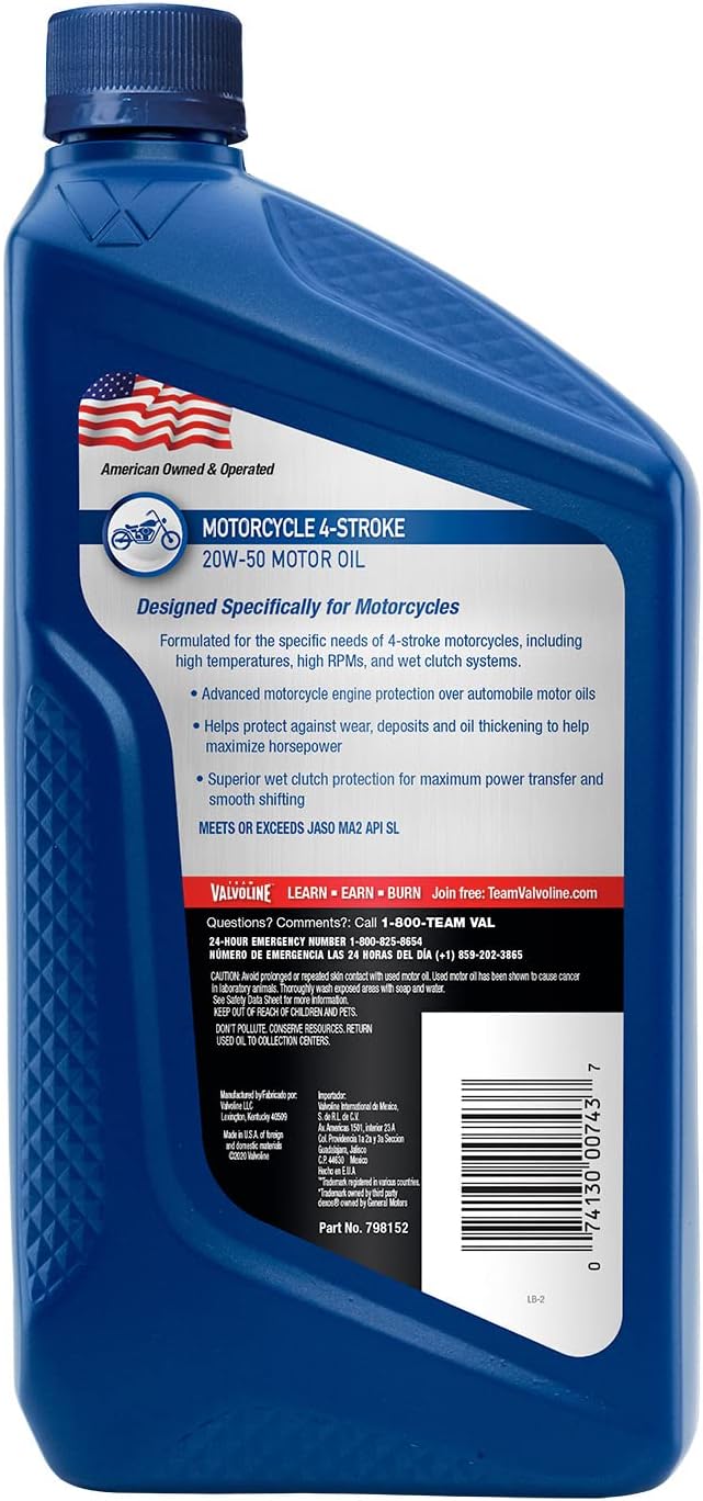 Valvoline 4-Stroke Motorcycle Full Synthetic SAE 10W-40 Motor Oil 1 QT (Pack of 3)