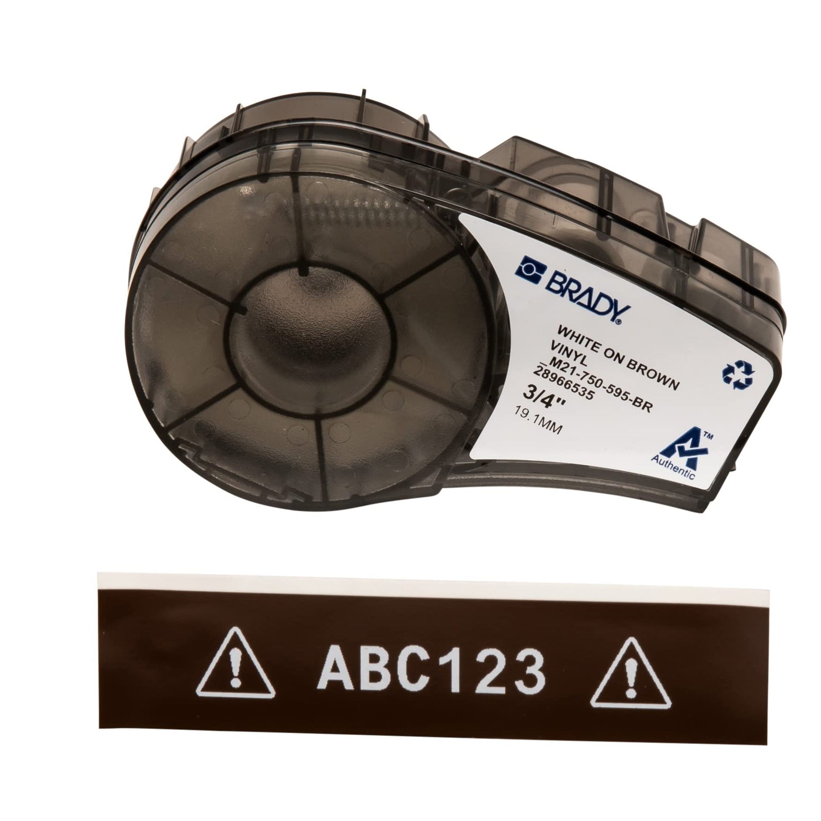 Brady Authentic (M21-375-595-BR) All-Weather Vinyl Label for Indoor/Outdoor ID, Lab and Equipment Labeling, White on Brown- ForM210, M210-LAB, M211, BMP21-PLUS and BMP21-LAB Printers, .375" W, 21' L