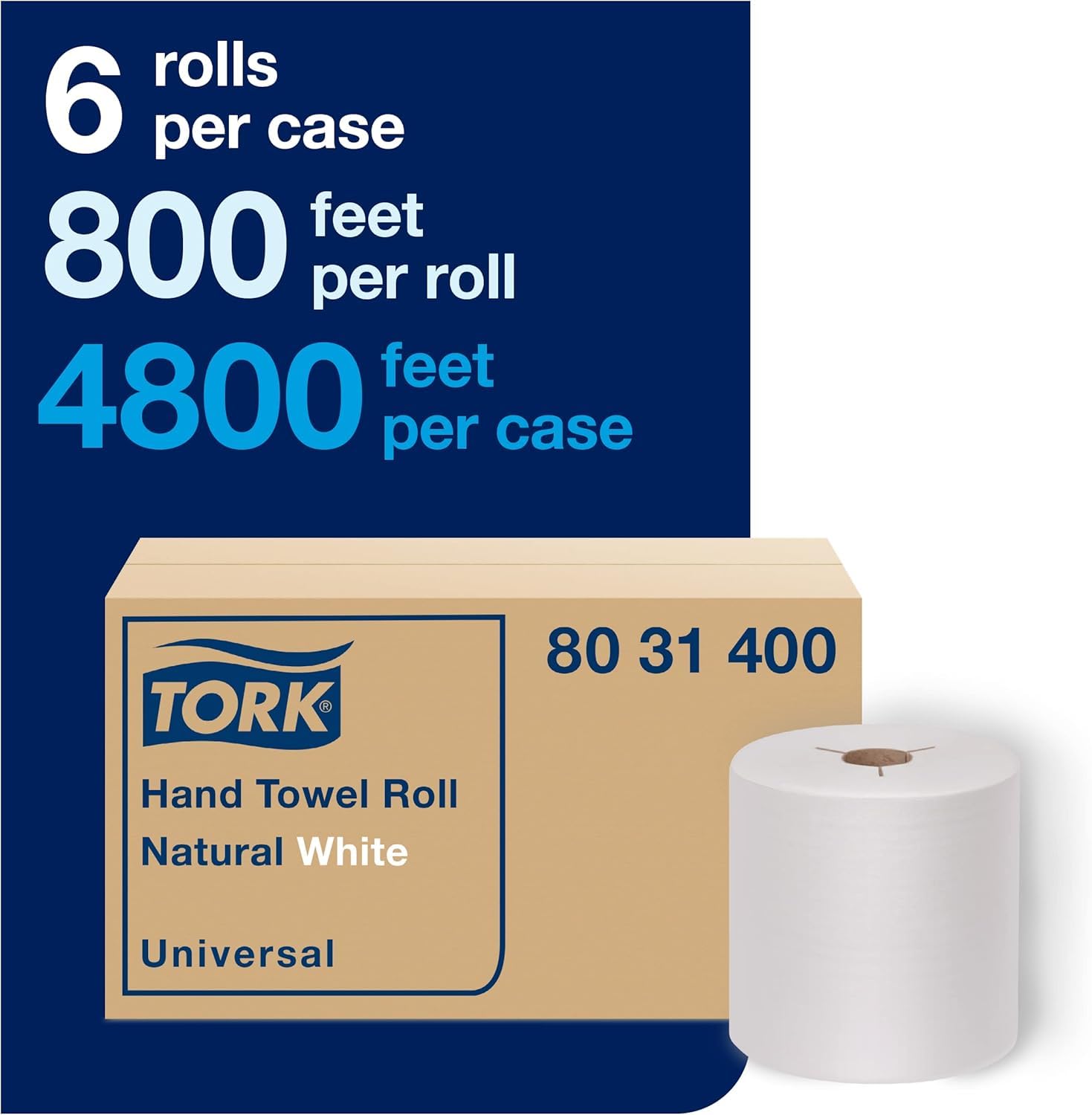 Tork Hand Towel Roll, Natural, Universal, H80, Extra Large, 100% Recycled, 1-Ply, 6 Rolls x 1000 ft, 8031000