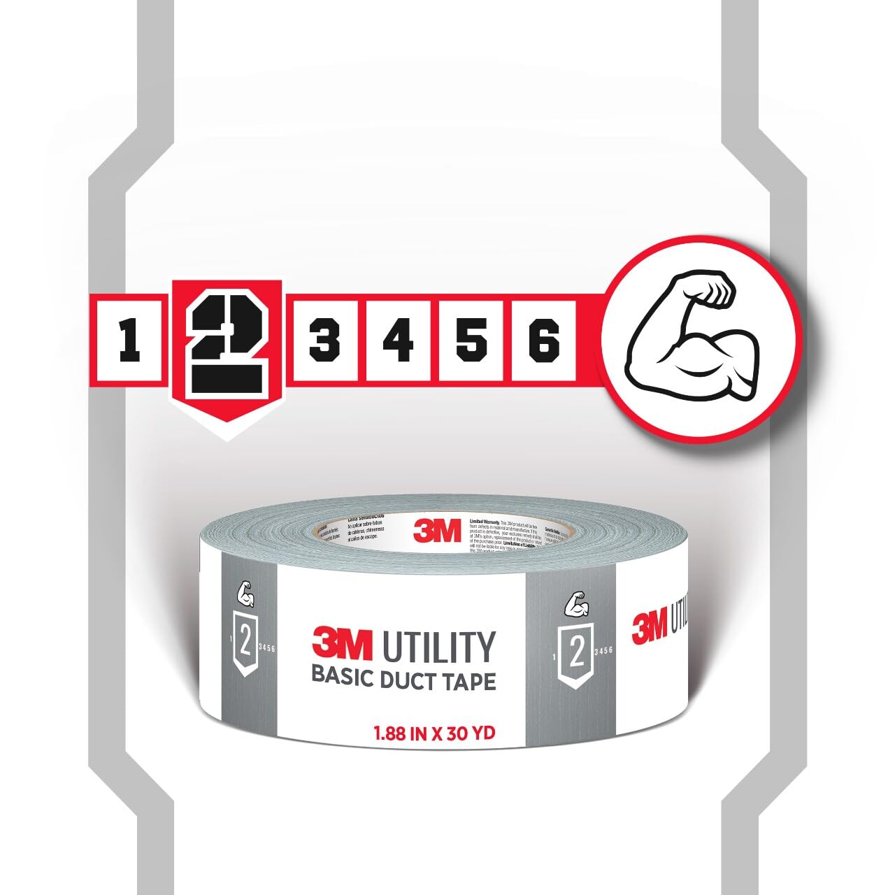 3M Utility Basic Duct Tape, 1.88 in x 30 yd, 3 Rolls, Moisture Resistant, Great for Light Duty Temporary Indoor Repairs for Tile, Laminate, Plastic, Wood, and Glass, Tear by Hand (1030-3PK)